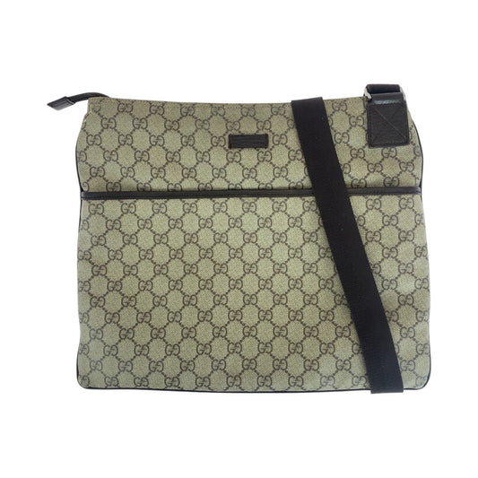 15247
GUCCI グッチ グレー ブラウン シルバー金具 GGスプリームキャンバス / レザー 141198 ショルダーバッグ ポシェット  レディース