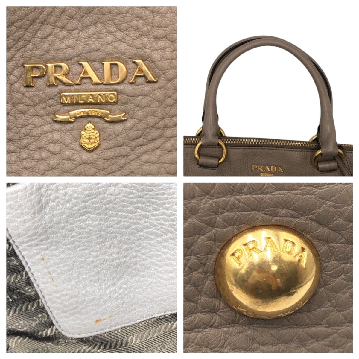 15249
PRADA プラダ ヴィッテロダイノ ベージュ ゴールド金具 レザー トートバッグ ハンドバッグ レディース ABP40