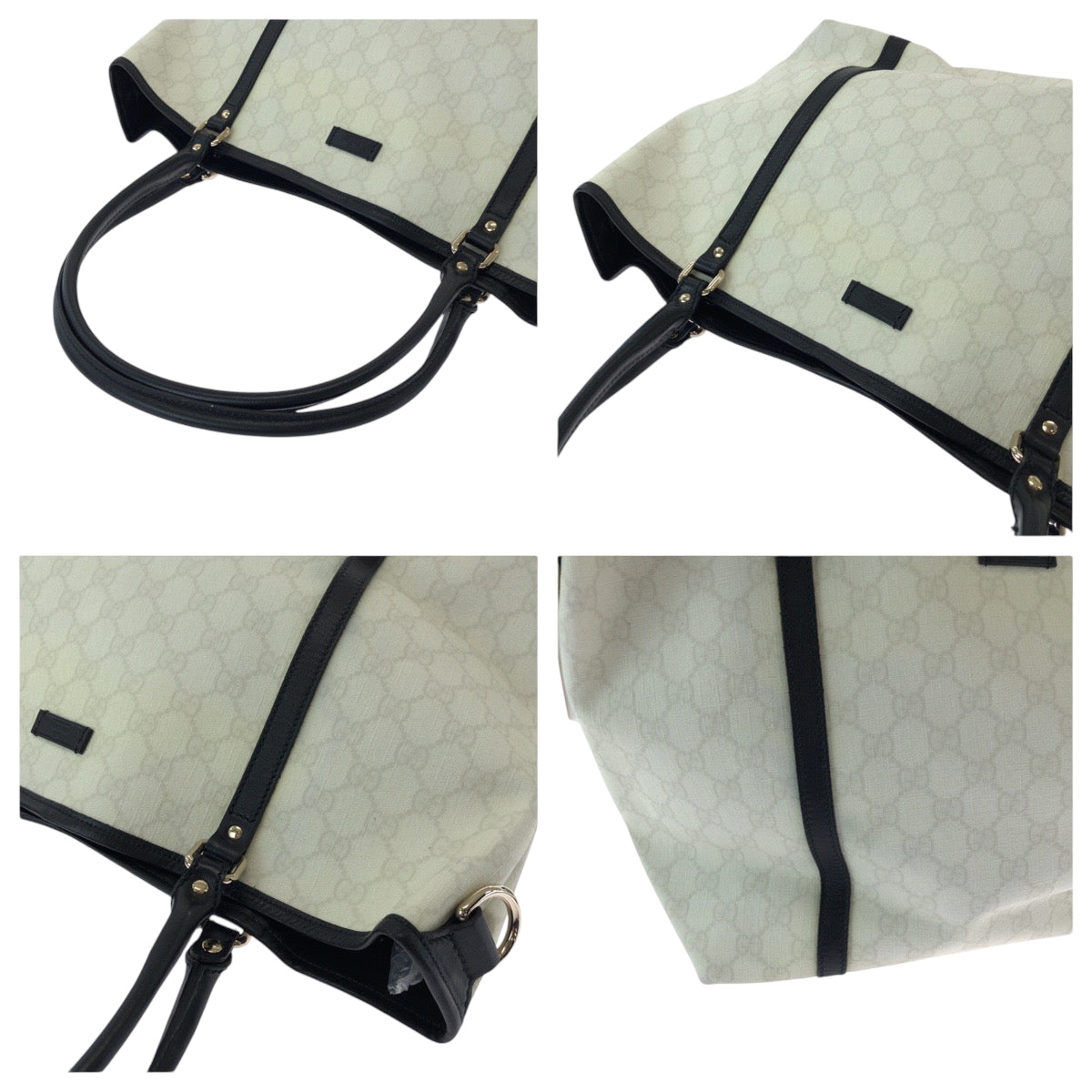 15251
GUCCI グッチ ホワイト ブラック シルバー金具 PVC / レザー 197953 トートバッグ ショルダーバッグ  レディース