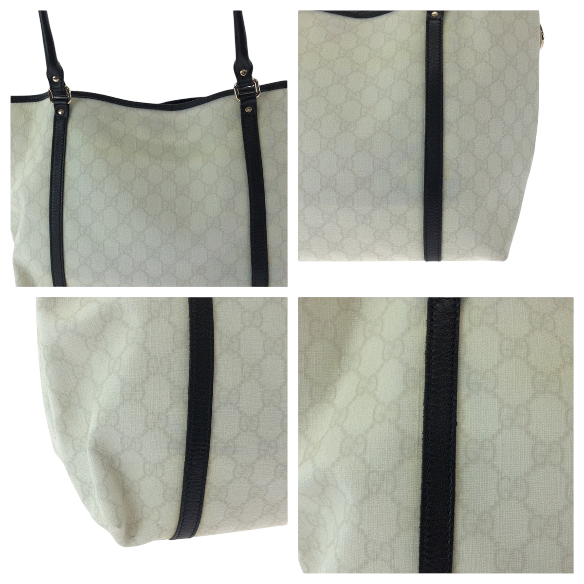 15251
GUCCI グッチ ホワイト ブラック シルバー金具 PVC / レザー 197953 トートバッグ ショルダーバッグ  レディース