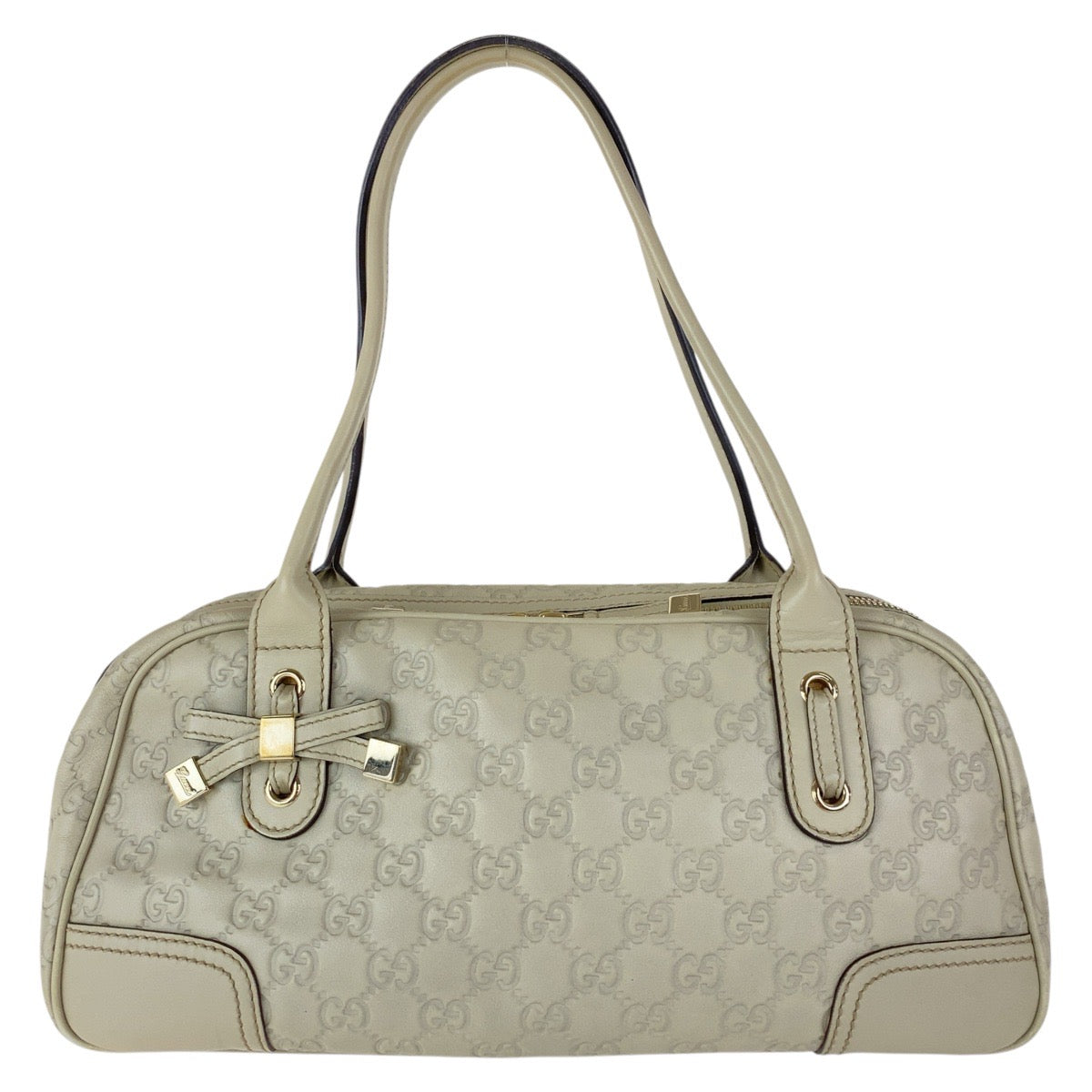 15252
GUCCI グッチ グッチシマ プリンシー オフホワイト ゴールド金具 レザー 161720 トートバッグ ミニボストンバッグ  レディース