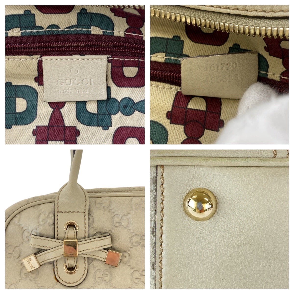 15252
GUCCI グッチ グッチシマ プリンシー オフホワイト ゴールド金具 レザー 161720 トートバッグ ミニボストンバッグ  レディース