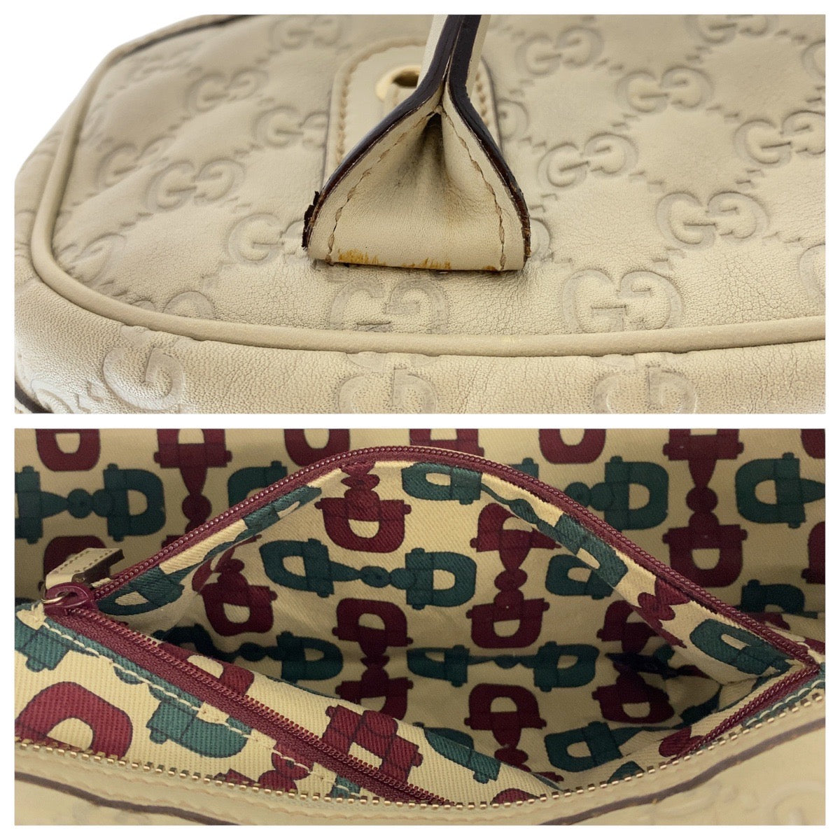 15252
GUCCI グッチ グッチシマ プリンシー オフホワイト ゴールド金具 レザー 161720 トートバッグ ミニボストンバッグ  レディース
