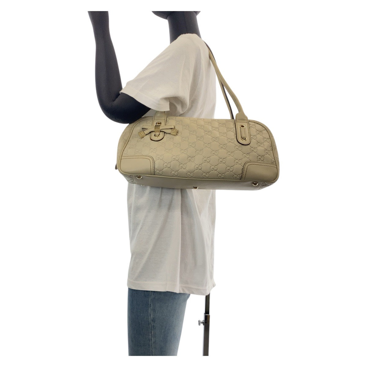 15252
GUCCI グッチ グッチシマ プリンシー オフホワイト ゴールド金具 レザー 161720 トートバッグ ミニボストンバッグ  レディース