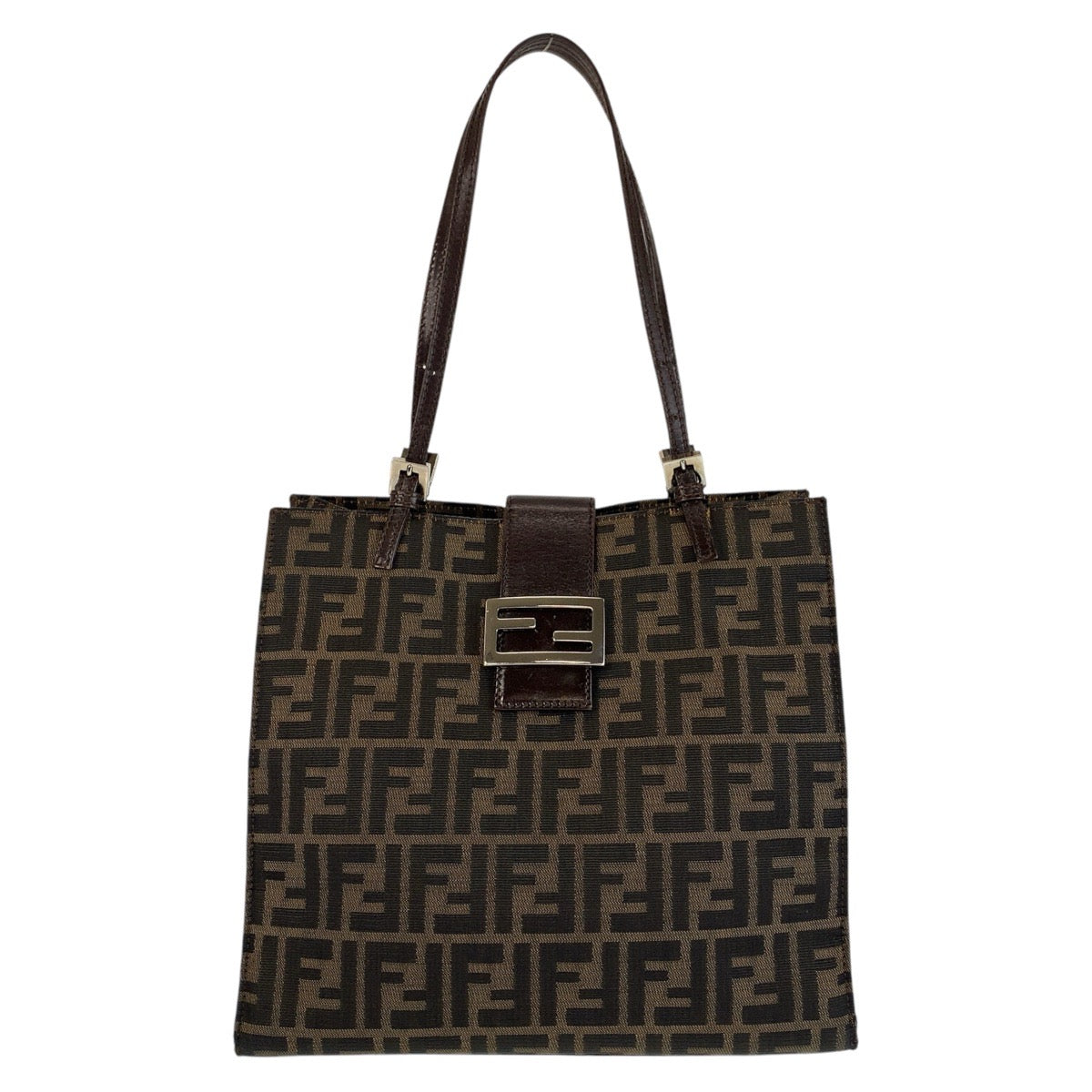 15253
FENDI フェンディ ズッカ ブラウン シルバー金具 キャンバス / レザー トートバッグ ショルダーバッグ  レディース ABP32