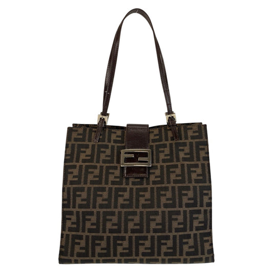15253
FENDI フェンディ ズッカ ブラウン シルバー金具 キャンバス / レザー トートバッグ ショルダーバッグ  レディース ABP32