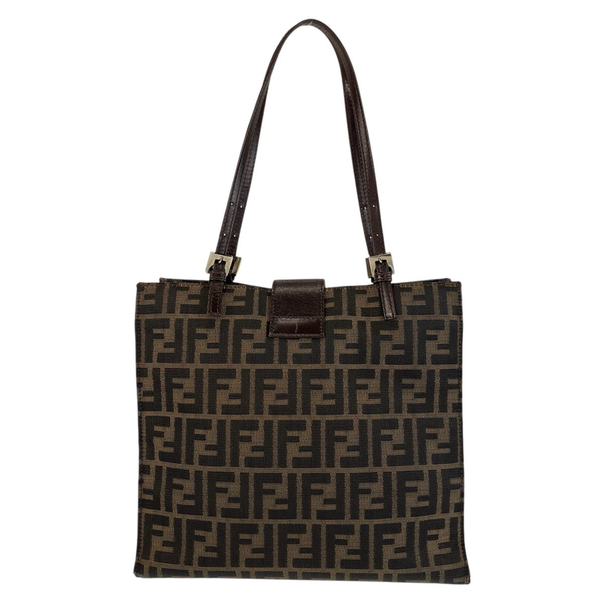 15253
FENDI フェンディ ズッカ ブラウン シルバー金具 キャンバス / レザー トートバッグ ショルダーバッグ  レディース ABP32