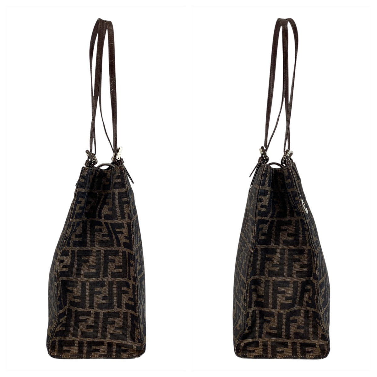 15253
FENDI フェンディ ズッカ ブラウン シルバー金具 キャンバス / レザー トートバッグ ショルダーバッグ  レディース ABP32