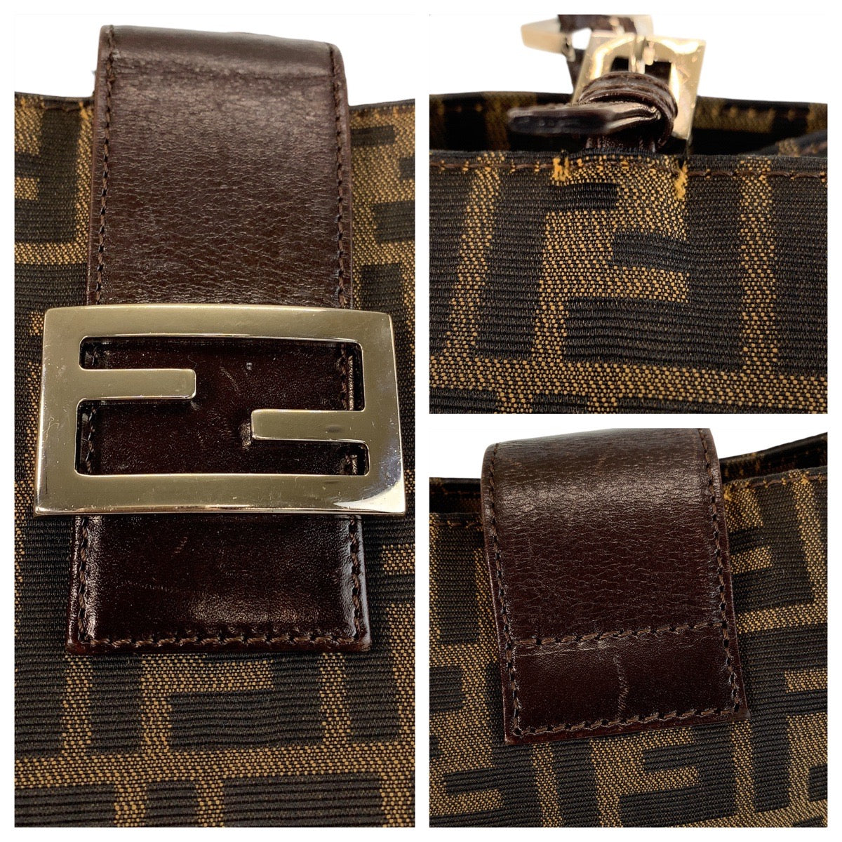 15253
FENDI フェンディ ズッカ ブラウン シルバー金具 キャンバス / レザー トートバッグ ショルダーバッグ  レディース ABP32