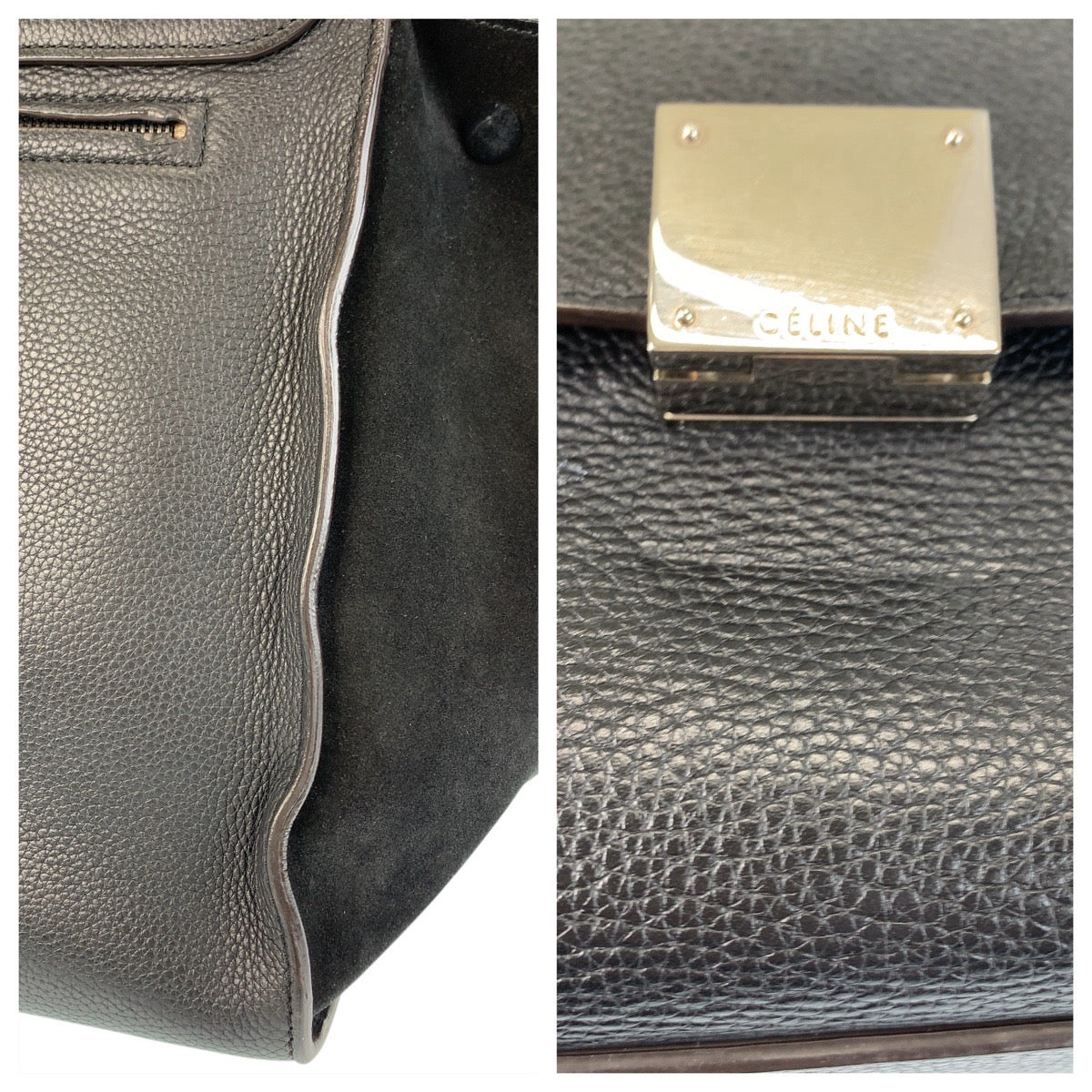 15256
CELINE セリーヌ トラペーズ ブラック 黒 レザー / スウェード ハンドバッグ  レディース