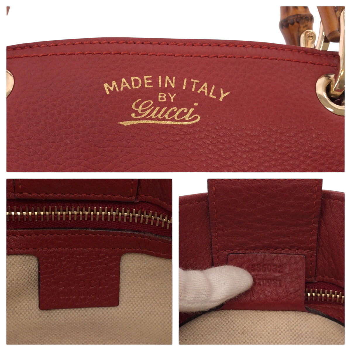 15257
GUCCI グッチ バンブー レッド ブラウン ゴールド金具 レザー 336032 ハンドバッグ トートバッグ  レディース ABP39