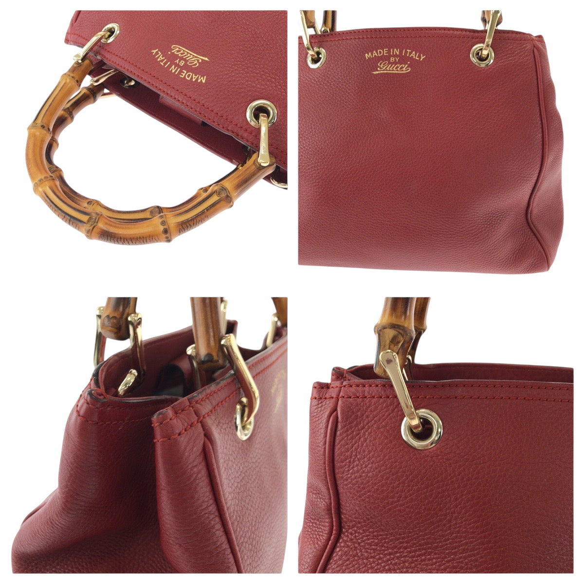 15257
GUCCI グッチ バンブー レッド ブラウン ゴールド金具 レザー 336032 ハンドバッグ トートバッグ  レディース ABP39