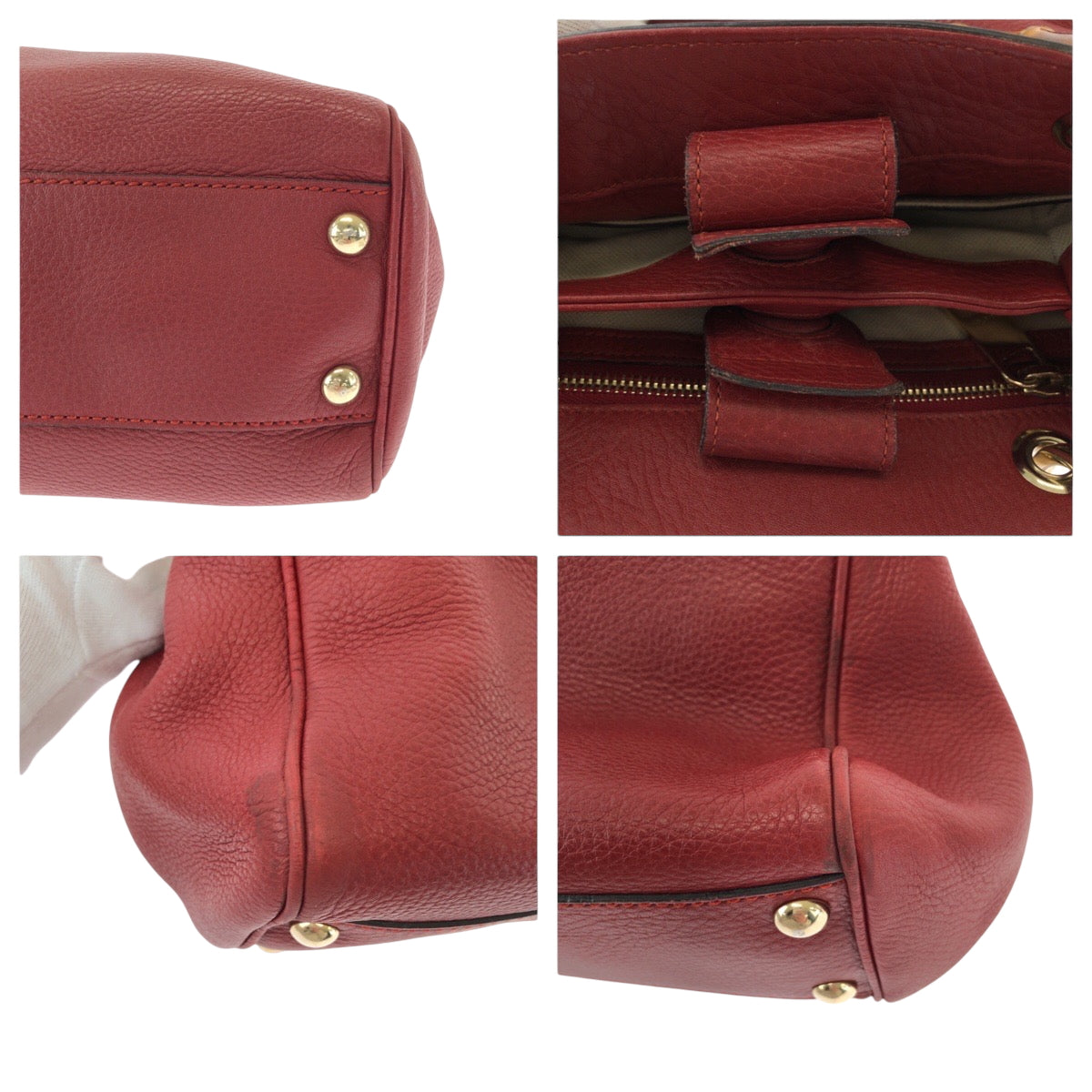 15257
GUCCI グッチ バンブー レッド ブラウン ゴールド金具 レザー 336032 ハンドバッグ トートバッグ  レディース ABP39