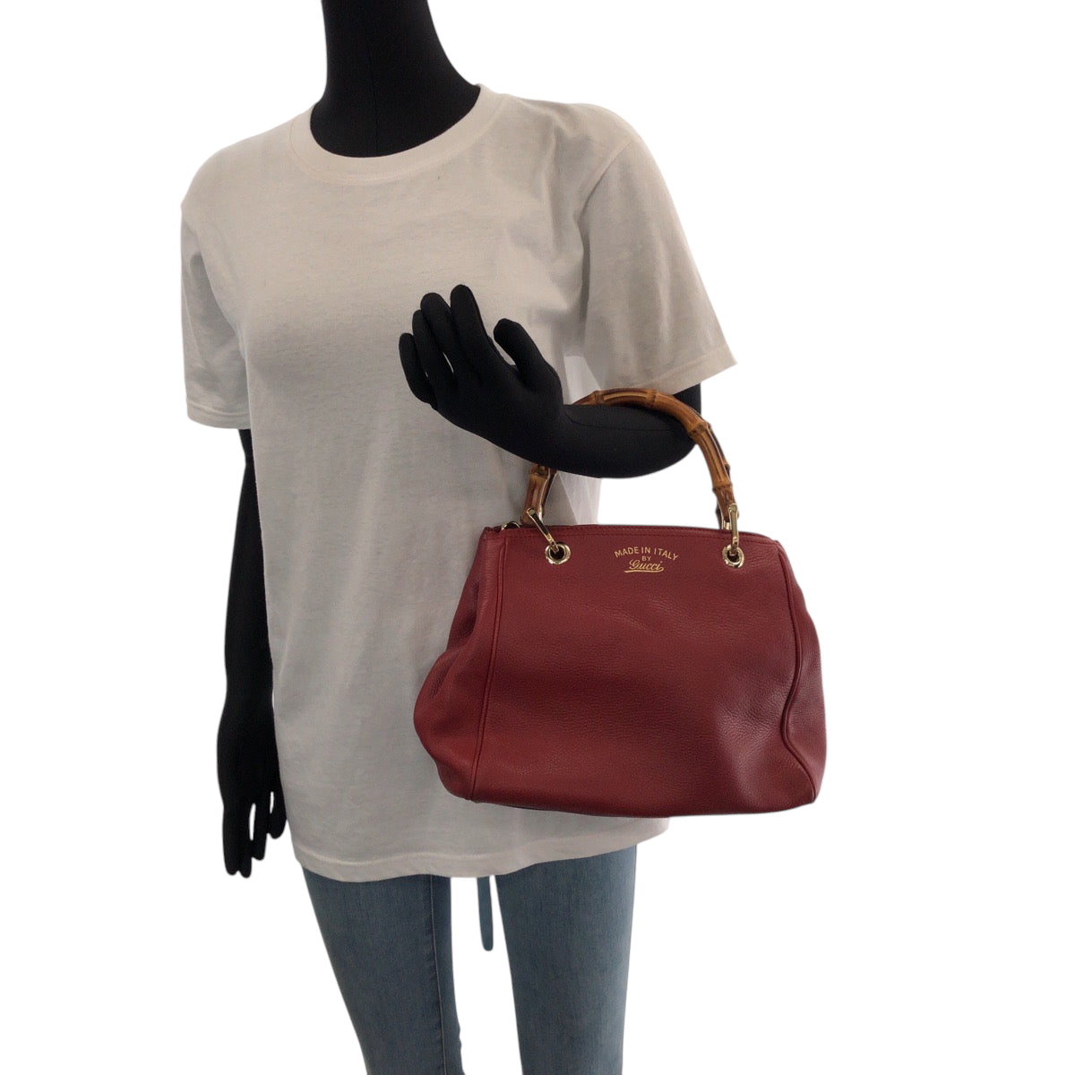 15257
GUCCI グッチ バンブー レッド ブラウン ゴールド金具 レザー 336032 ハンドバッグ トートバッグ  レディース ABP39