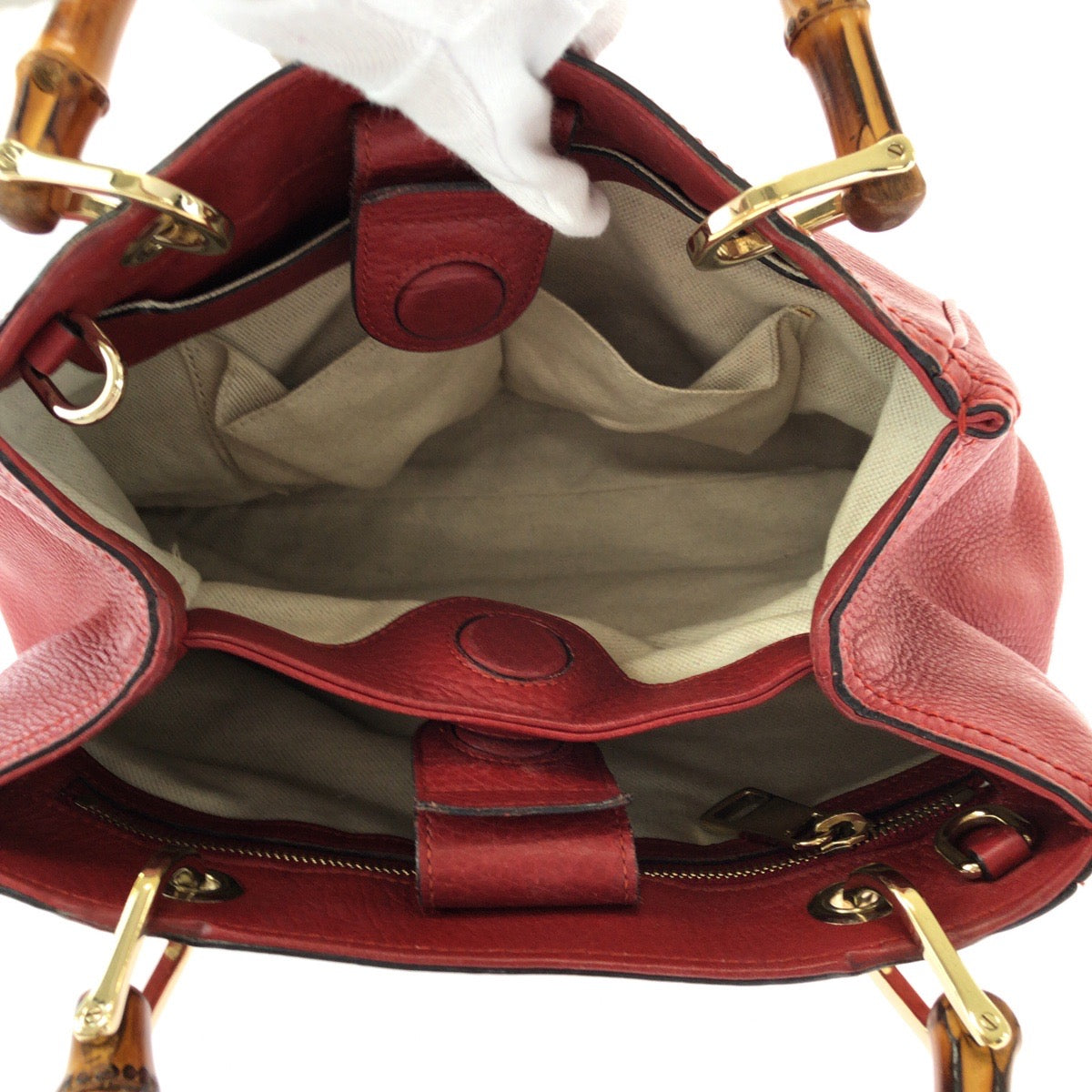 15257
GUCCI グッチ バンブー レッド ブラウン ゴールド金具 レザー 336032 ハンドバッグ トートバッグ  レディース ABP39