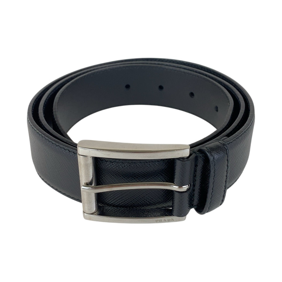 15258
PRADA プラダ サフィアーノ 90cm/36インチ ブラック 黒 シルバー金具 レザー ベルト 男女兼用  メンズ