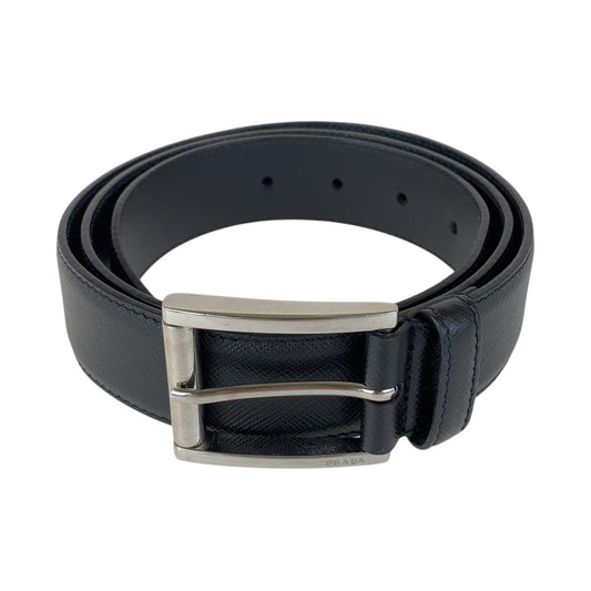 15258
PRADA プラダ サフィアーノ 90cm/36インチ ブラック 黒 シルバー金具 レザー ベルト 男女兼用  メンズ