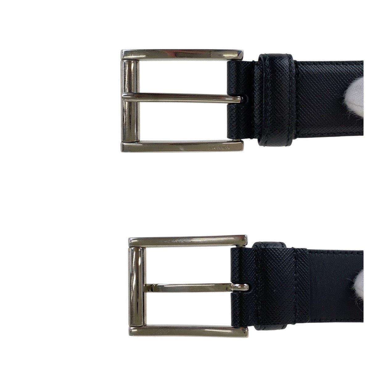15258
PRADA プラダ サフィアーノ 90cm/36インチ ブラック 黒 シルバー金具 レザー ベルト 男女兼用  メンズ