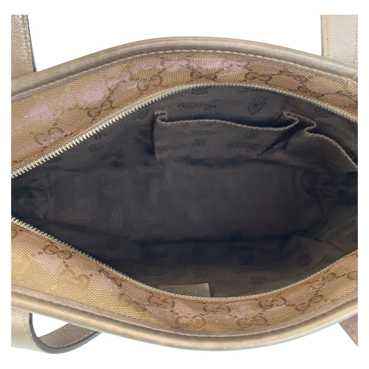 15259
GUCCI グッチ GGインプリメ ブロンズ メタエリックブラウン PVCコーティングキャンバス / レザー 211138 トートバッグ ショルダーバッグ  レディース