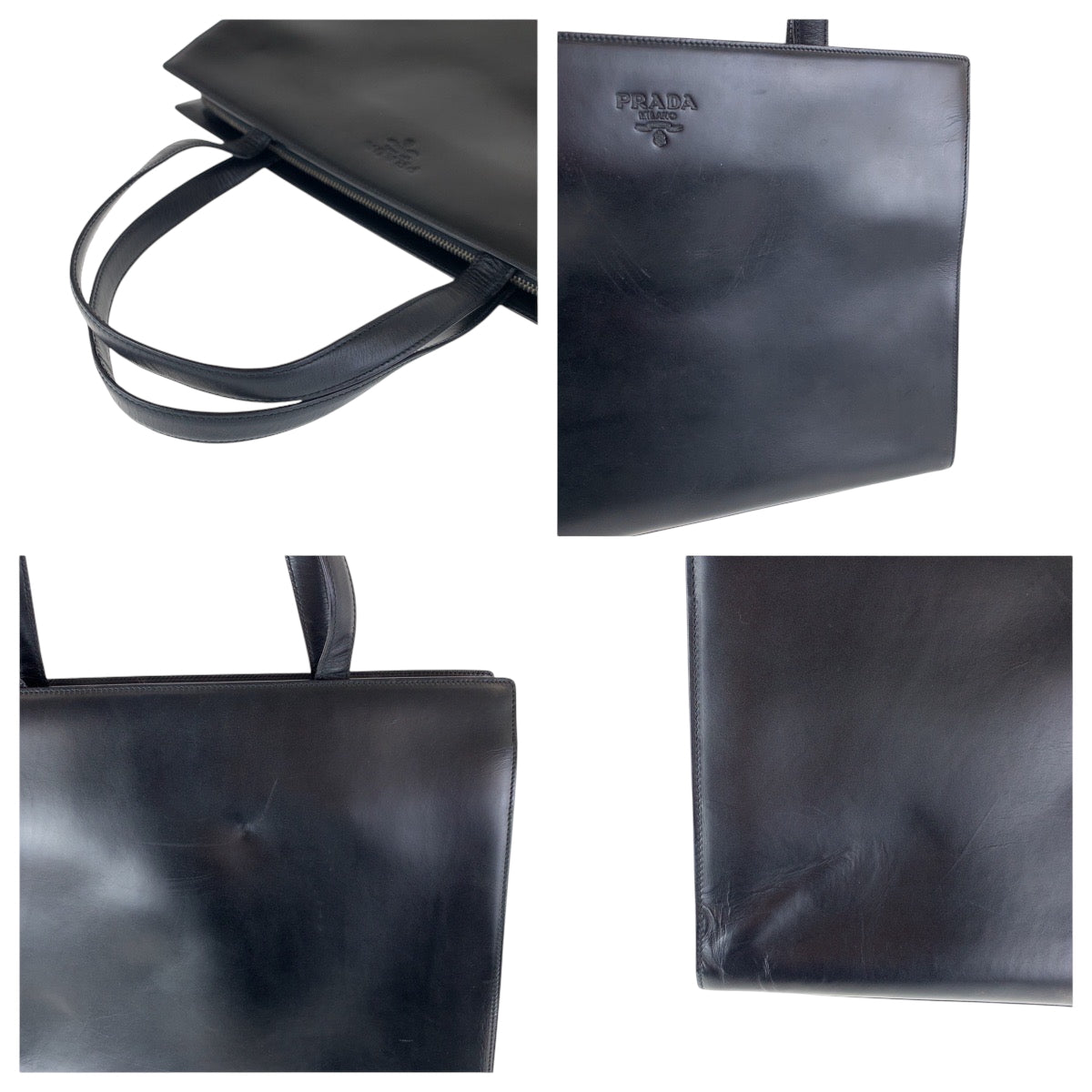 15261
PRADA プラダ ロゴ型押し ブラック 黒 ゴールド金具 レザー トートバッグ ショルダーバッグ  レディース