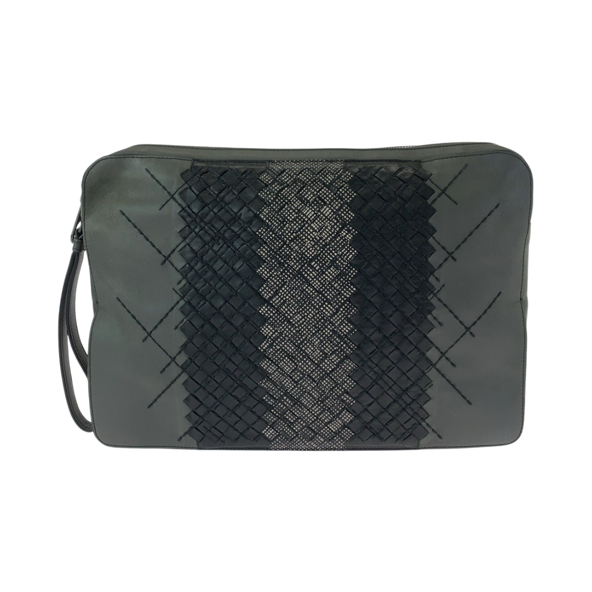 15263
BOTTEGAVENETA ボッテガヴェネタ イントレチャート グレー ブラック 黒 レザー BO633808N クラッチバッグ セカンドバッグ  メンズ ABP32
