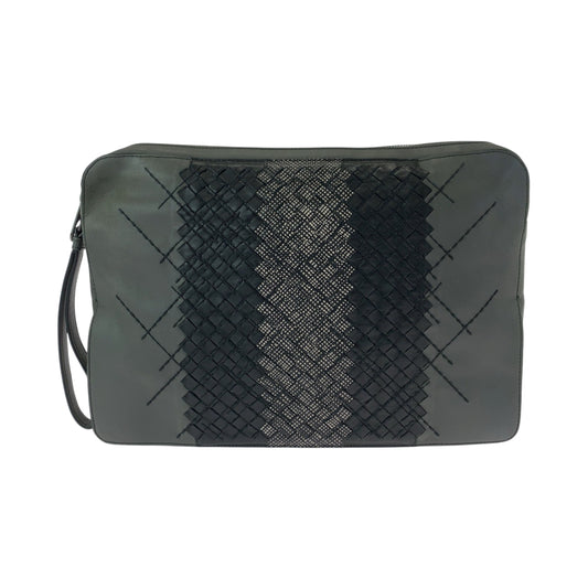 15263
BOTTEGAVENETA ボッテガヴェネタ イントレチャート グレー ブラック 黒 レザー BO633808N クラッチバッグ セカンドバッグ  メンズ ABP32