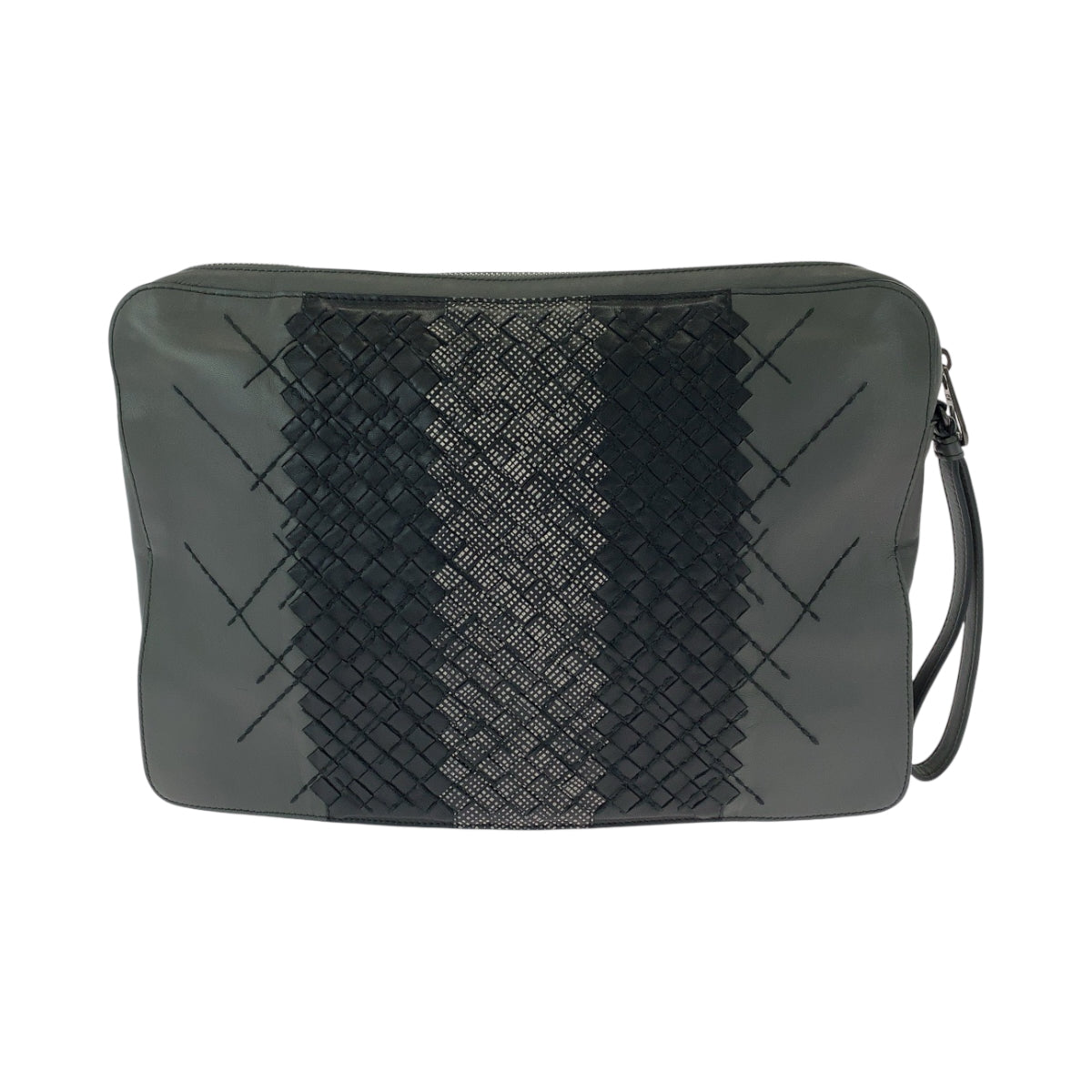 15263
BOTTEGAVENETA ボッテガヴェネタ イントレチャート グレー ブラック 黒 レザー BO633808N クラッチバッグ セカンドバッグ  メンズ ABP32