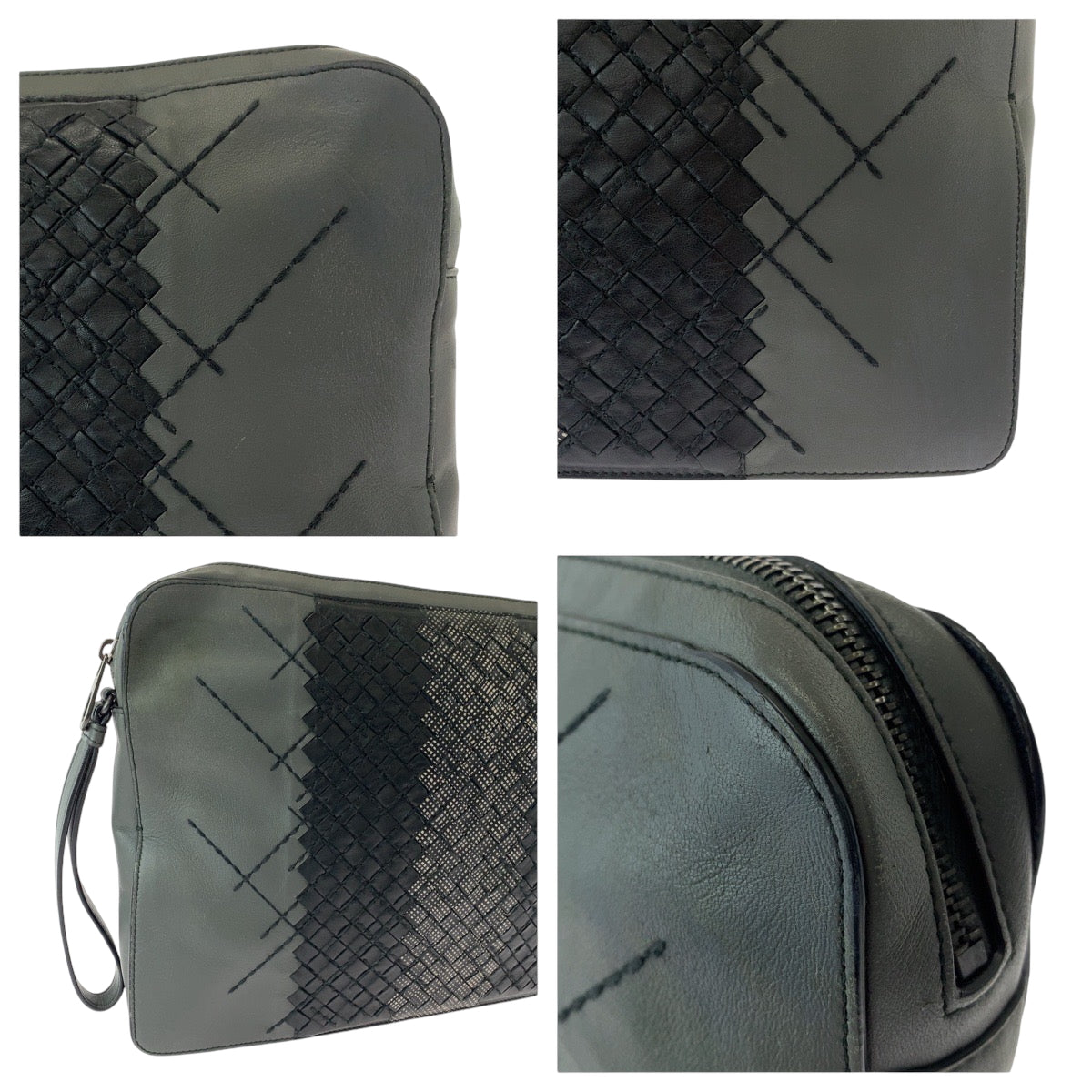 15263
BOTTEGAVENETA ボッテガヴェネタ イントレチャート グレー ブラック 黒 レザー BO633808N クラッチバッグ セカンドバッグ  メンズ ABP32