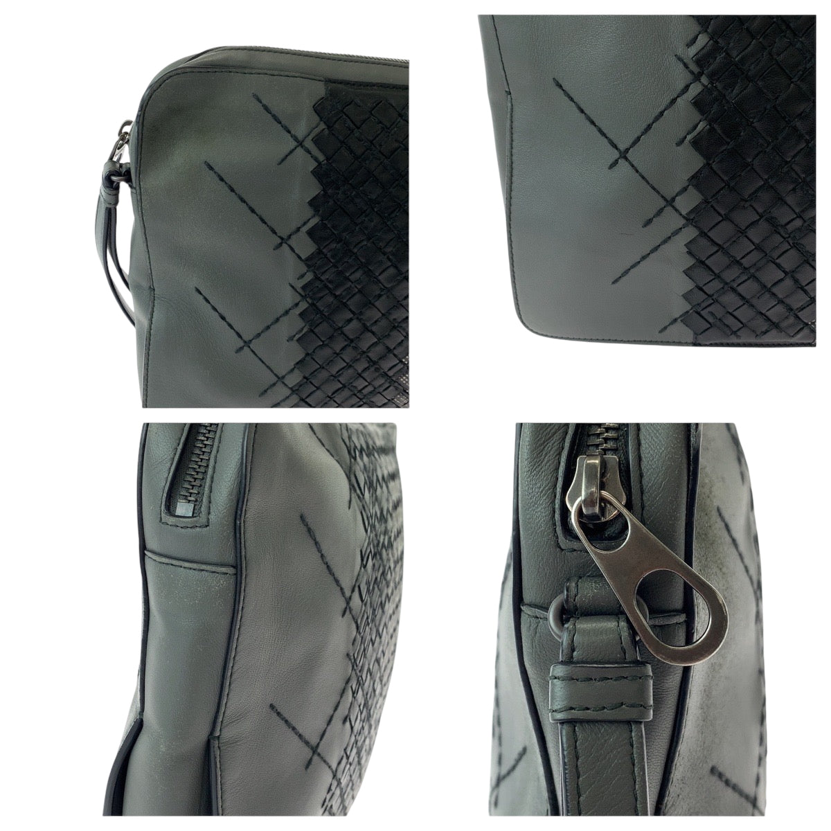 15263
BOTTEGAVENETA ボッテガヴェネタ イントレチャート グレー ブラック 黒 レザー BO633808N クラッチバッグ セカンドバッグ  メンズ ABP32