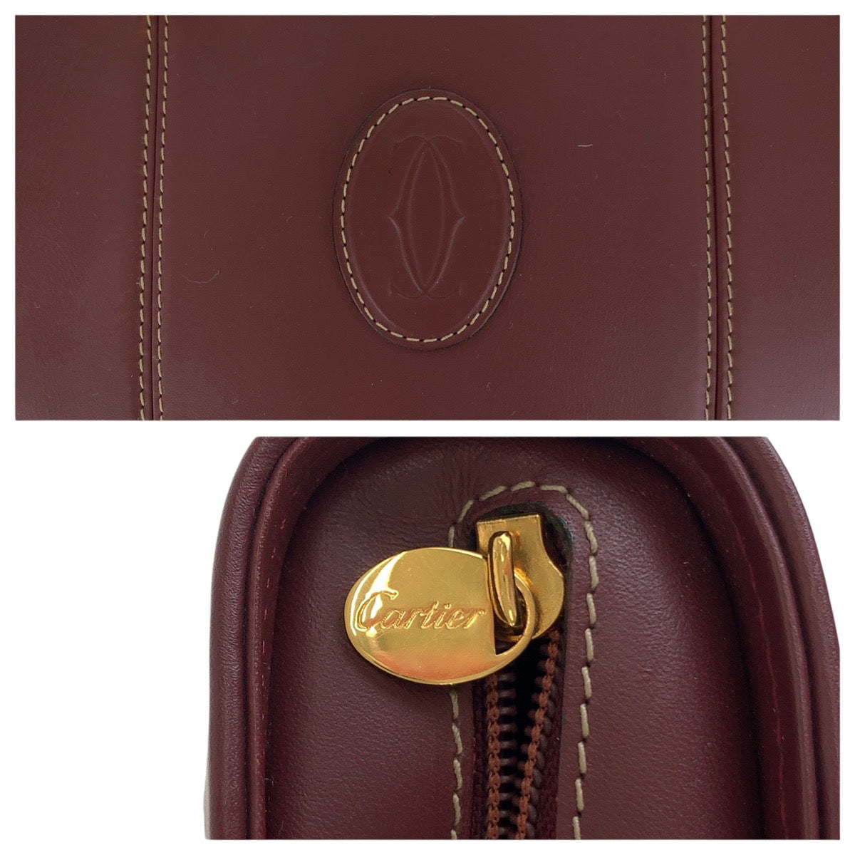 15266
CARTIER カルティエ マストライン ワインレッド ボルドー ゴールド金具 レザー トートバッグ ハンドバッグ  レディース