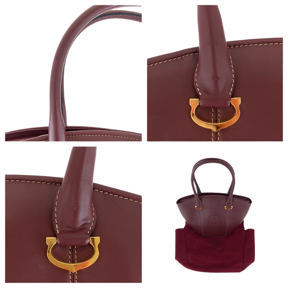 15266
CARTIER カルティエ マストライン ワインレッド ボルドー ゴールド金具 レザー トートバッグ ハンドバッグ  レディース