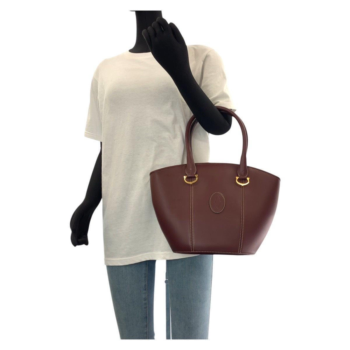 15266
CARTIER カルティエ マストライン ワインレッド ボルドー ゴールド金具 レザー トートバッグ ハンドバッグ  レディース