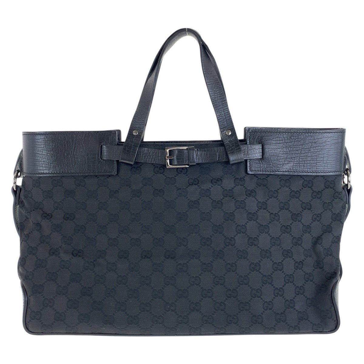 15267
GUCCI グッチ ブラック 黒 シルバー金具 GGキャンバス / レザー 106251 トートバッグ ハンドバッグ  メンズ