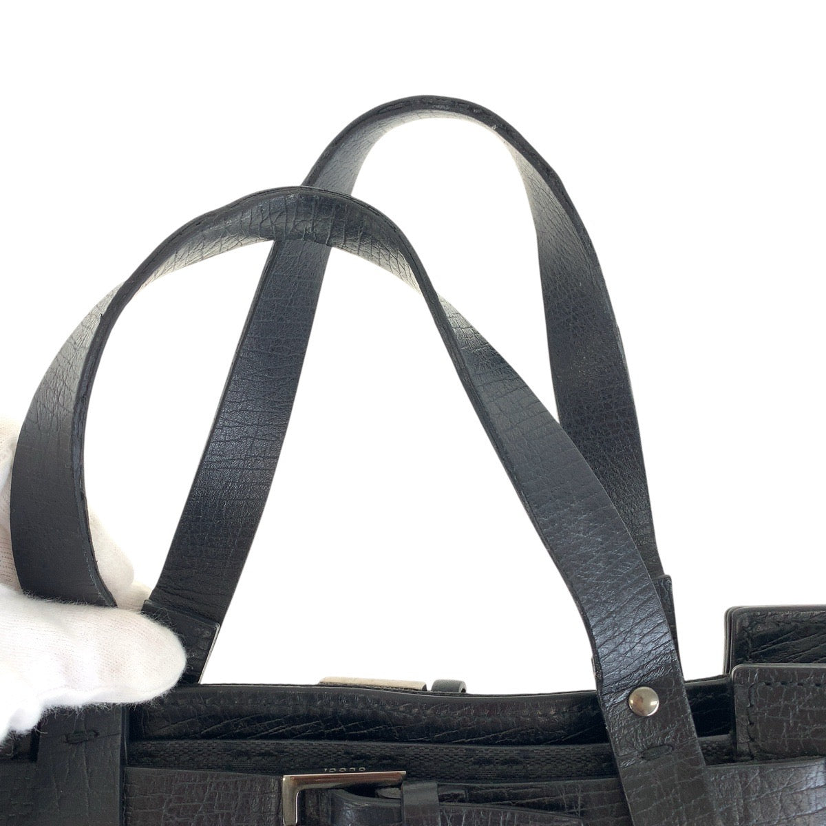 15267
GUCCI グッチ ブラック 黒 シルバー金具 GGキャンバス / レザー 106251 トートバッグ ハンドバッグ  メンズ