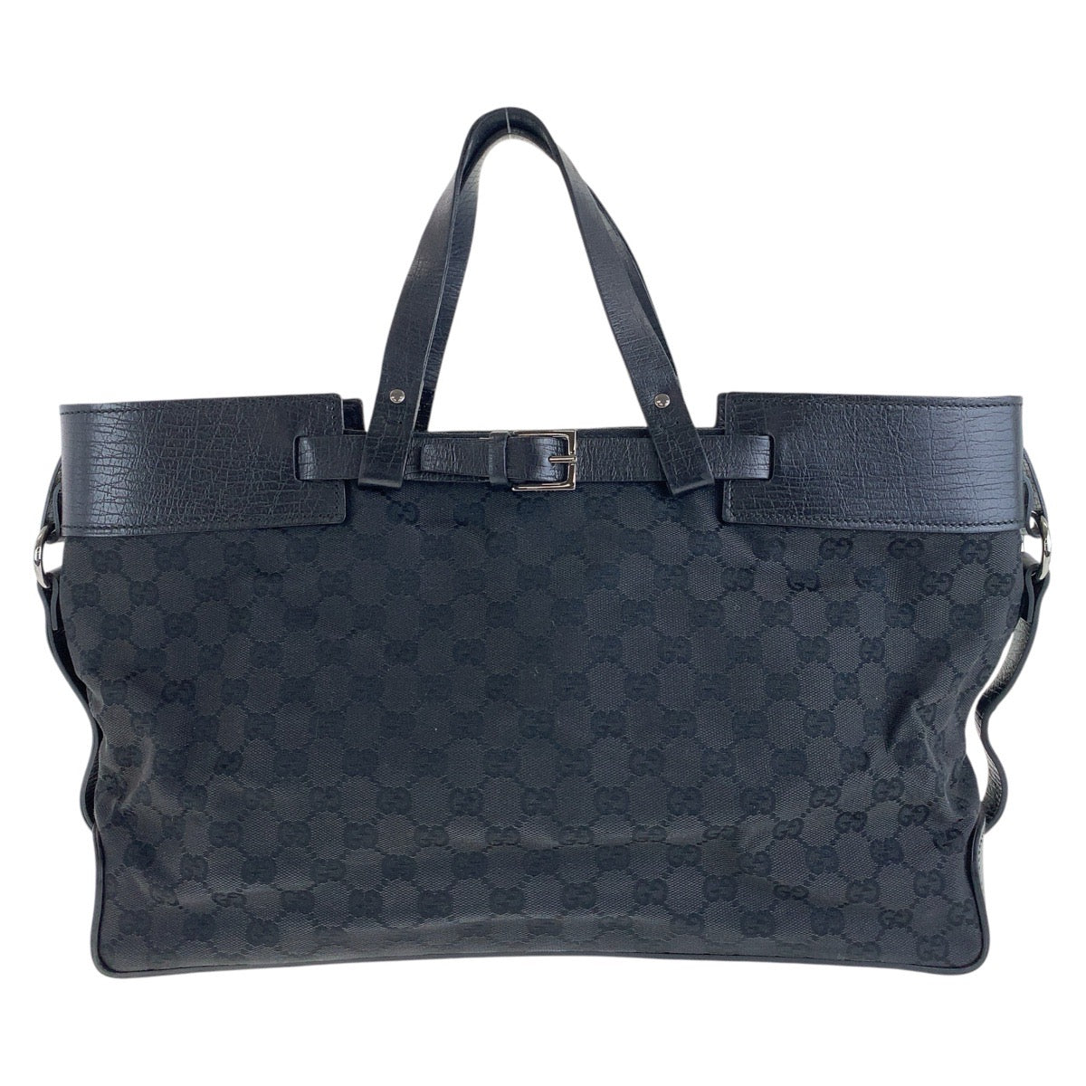 15267
GUCCI グッチ ブラック 黒 シルバー金具 GGキャンバス / レザー 106251 トートバッグ ハンドバッグ  メンズ