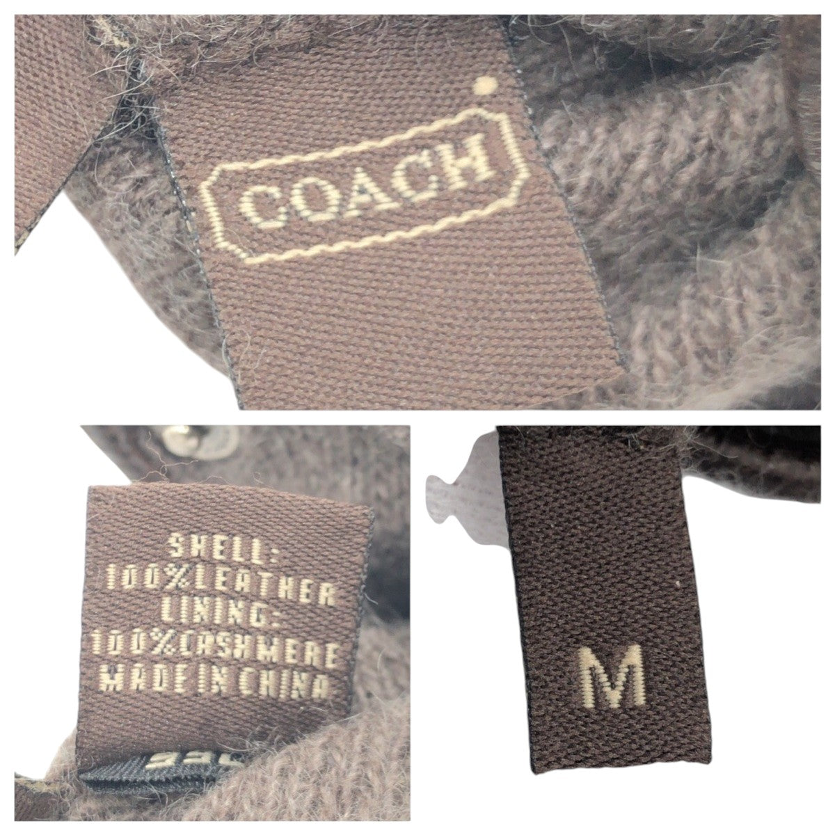 15268
COACH コーチ ブラウン レザー / カシミヤ 手袋 グローブ  メンズ