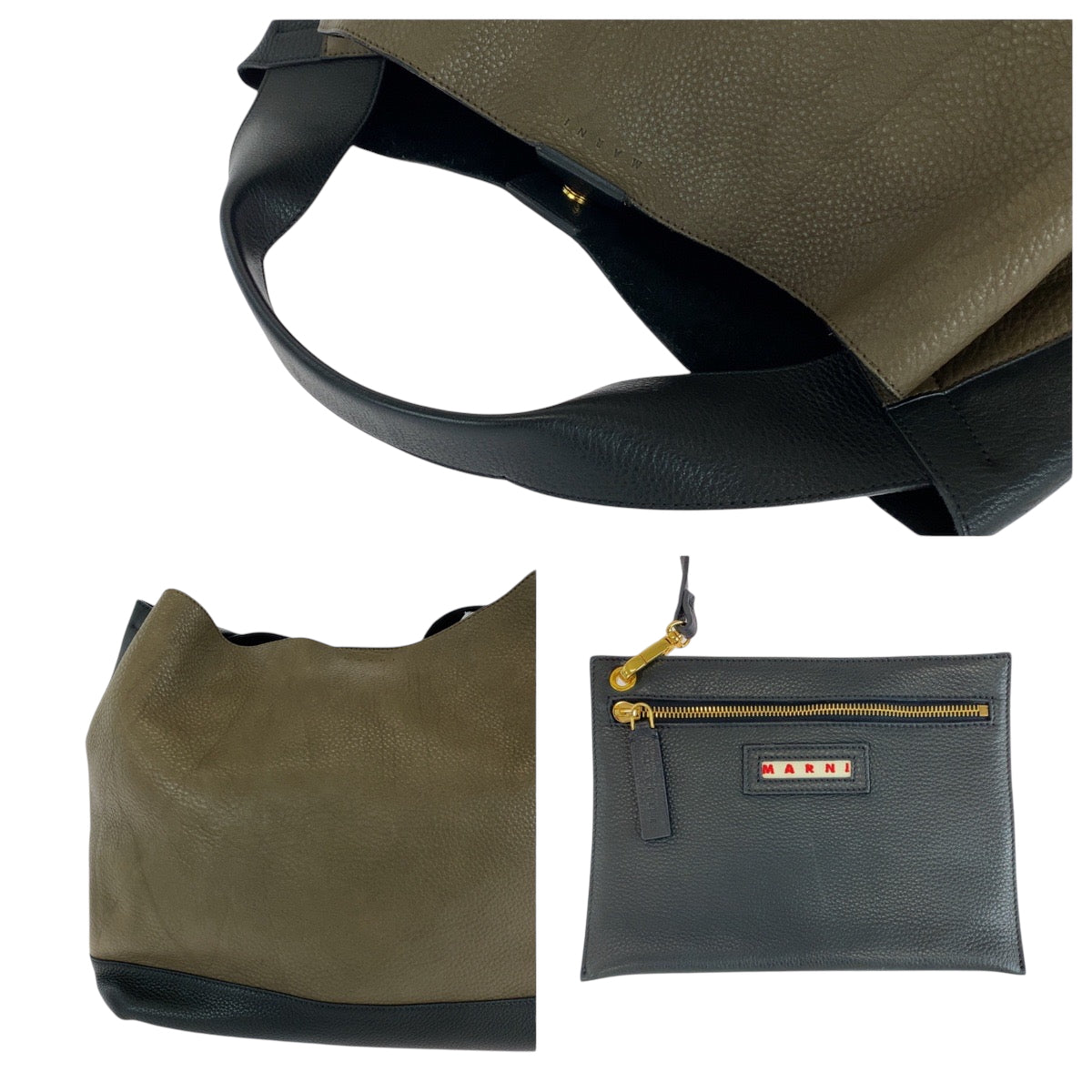 15269
MARNI マルニ ホーボー ブラウン ブラック 黒 ゴールド金具 レザー ワンショルダーバッグ 肩掛け  レディース