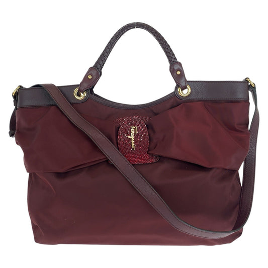 15276
Salvatore Ferragamo サルヴァトーレフェラガモ リボン ワインレッド ボルドー ゴールド金具 ナイロン / レザー トートバッグ ショルダーバッグ 2way  レディース A19