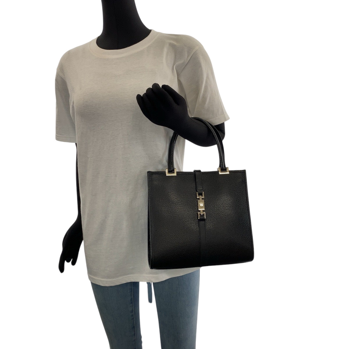 15277
GUCCI グッチ ジャッキー ブラック 黒 シルバー金具 レザー 002 1065 トートバッグ ハンドバッグ  レディース SA46