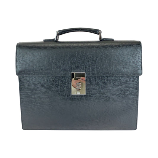 15278
GUCCI グッチ チンギアーレ ダレス ブラック 黒 シルバー金具 レザー 34044 ビジネスバッグ ハンドバッグ  メンズ