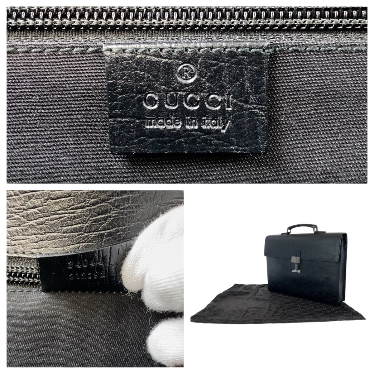 15278
GUCCI グッチ チンギアーレ ダレス ブラック 黒 シルバー金具 レザー 34044 ビジネスバッグ ハンドバッグ  メンズ