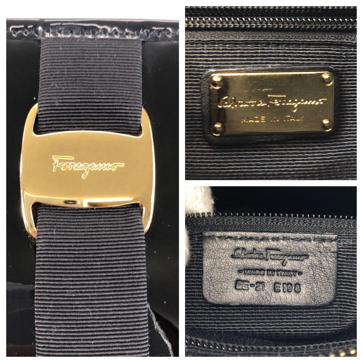 15279
Salvatore Ferragamo サルヴァトーレフェラガモ ヴァラ ブラック 黒 ゴールド金具 ナイロン / パテントレザー ショルダーバッグ ポシェット  レディース