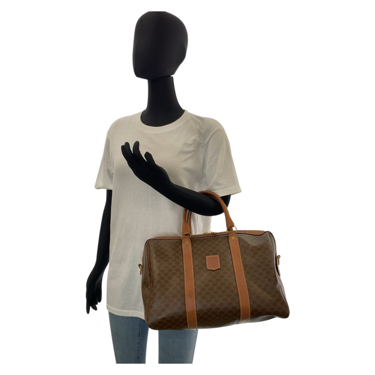 15281
CELINE セリーヌ マカダム ブラウン ゴールド金具 PVC / レザー ハンドバッグ ボストンバッグ  レディース