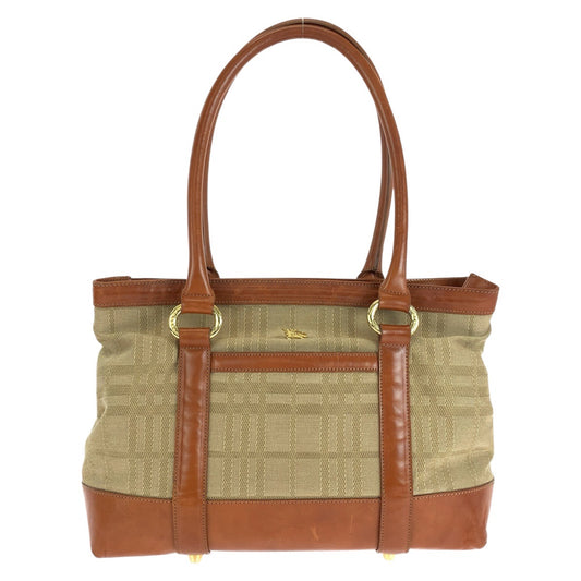 15283
BURBERRY バーバリー チェック柄 ブラウン ゴールド金具 キャンバス / レザー トートバッグ ショルダーバッグ  レディース AB13