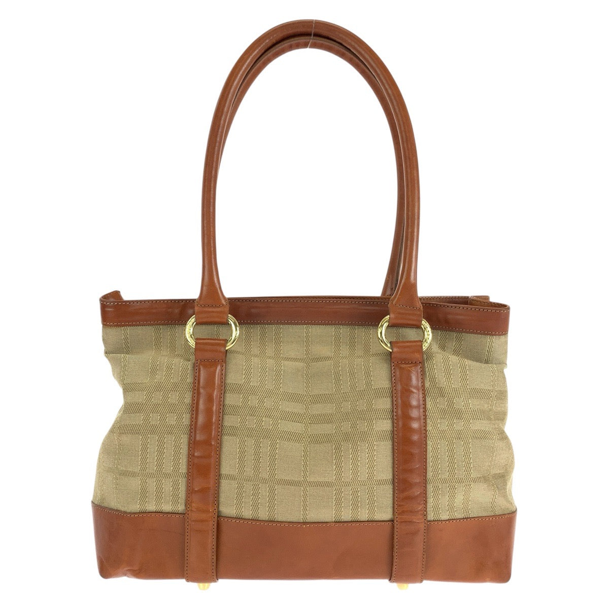 15283
BURBERRY バーバリー チェック柄 ブラウン ゴールド金具 キャンバス / レザー トートバッグ ショルダーバッグ  レディース AB13