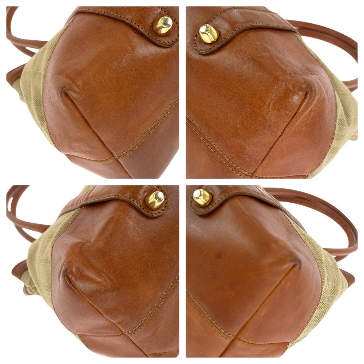15283
BURBERRY バーバリー チェック柄 ブラウン ゴールド金具 キャンバス / レザー トートバッグ ショルダーバッグ  レディース AB13