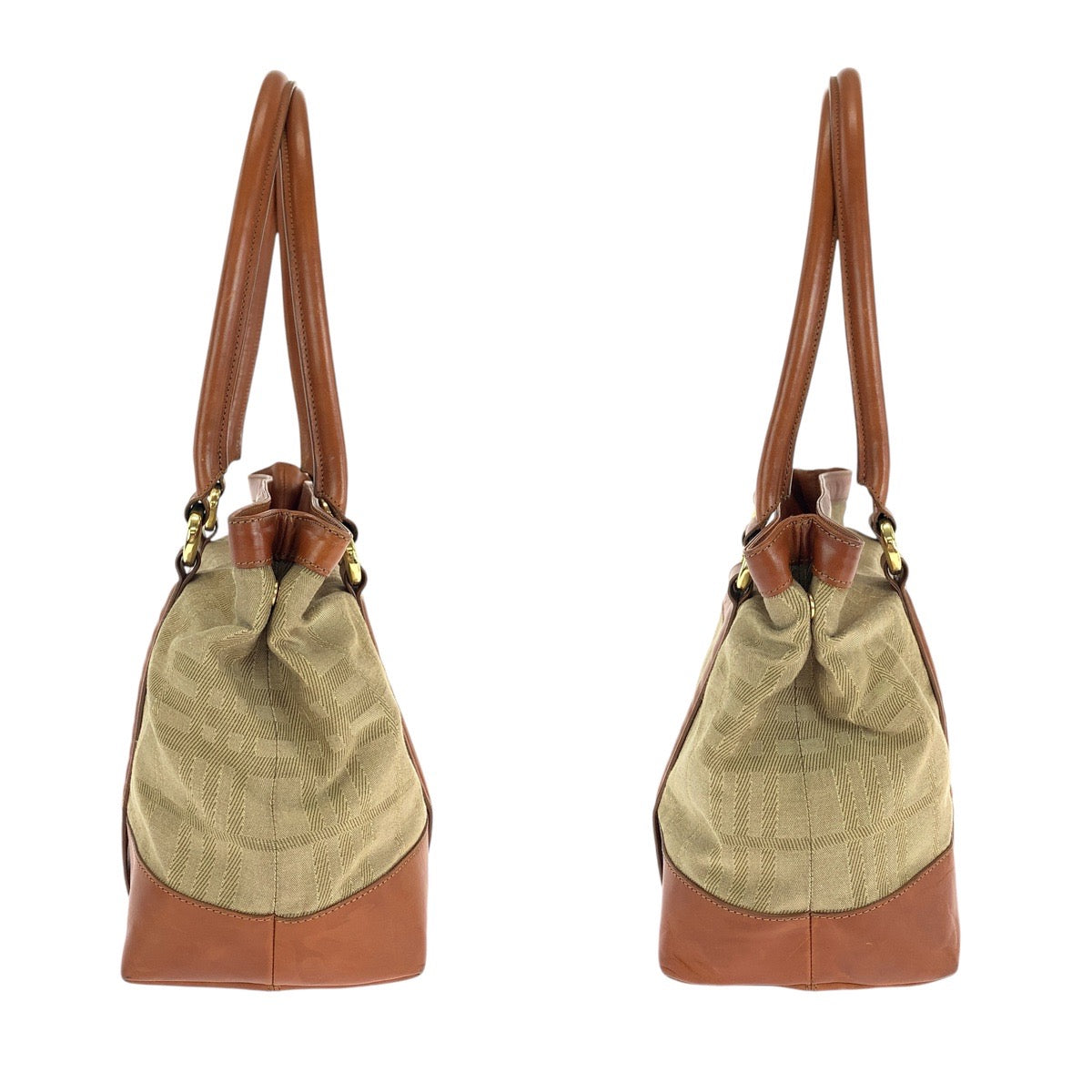 15283
BURBERRY バーバリー チェック柄 ブラウン ゴールド金具 キャンバス / レザー トートバッグ ショルダーバッグ  レディース AB13