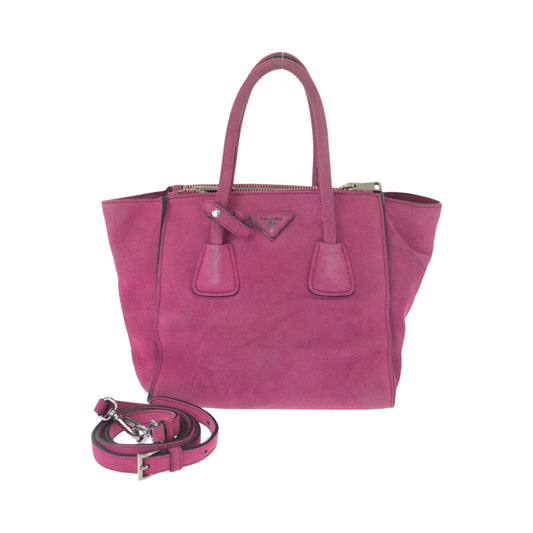 15240
PRADA プラダ 三角ロゴプレート ピンク シルバー金具 スウェード BN2625 トートバッグ ショルダーバッグ ハンドバッグ  レディース AB27