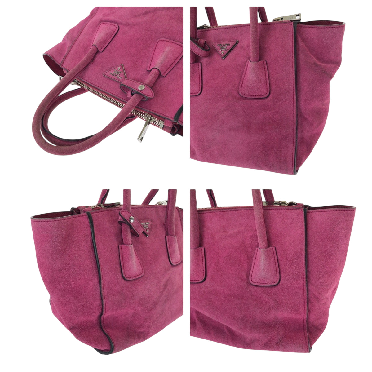 15240
PRADA プラダ 三角ロゴプレート ピンク シルバー金具 スウェード BN2625 トートバッグ ショルダーバッグ ハンドバッグ  レディース AB27