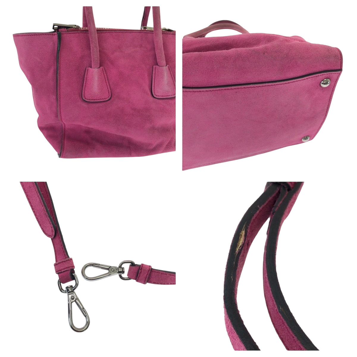 15240
PRADA プラダ 三角ロゴプレート ピンク シルバー金具 スウェード BN2625 トートバッグ ショルダーバッグ ハンドバッグ  レディース AB27